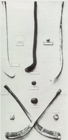 Old Hurley Sticks and balls/sliotars from the National Museum of Ireland