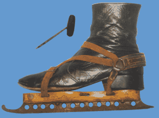 Starr Stock Racing Skate 1861 with gimlet, used to create hole in heel of boot for attachment of skate.